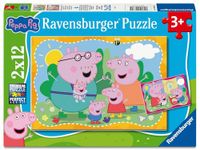 Kinderpuzzle Ravensburger Kinderpuzzle 2x12 Teile - Peppa Wutz - Glückliche Familie Wutz!