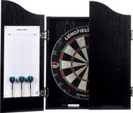 Engelhart Houten Cabinet met Dartbord – Inclusief 6 Steeltip Pijlen, Whiteboard & Marker – Zwart Hout Fineer