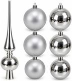 Decoris Décoration de Noël argent - étoile de sapin en verre - 6 boules de Noël artificielles 8 cm - rubans de suspension inclus