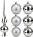 Decoris Décoration de Noël argent - étoile de sapin en verre - 6 boules de Noël artificielles 8 cm - rubans de suspension inclus