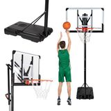 OneTeam Basketbal, BH04, zwart, verstelbaar, vrijstaand, met transportwielen, duurzaam PC-materiaal, stabiele sokkel met 140 liter inhoud, met plank en rooster
