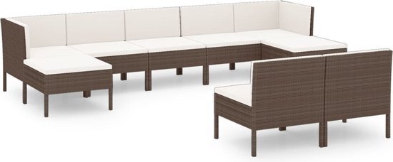 vidaXL 9-delige Loungeset met kussens poly rattan bruin