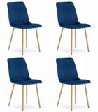 LEOBERT Set van 4 Eetkamerstoelen LAVA - Donkerblauw - Houtlook Metalen Poten - Velvet Bekleding - Industriële Stijl