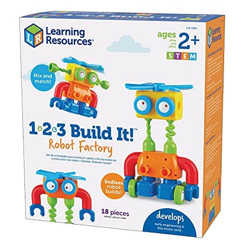 Learning Resources 1-2-3 Build It! Robot Fabriek, Fijne Motor Speelgoed, Robot Gebouw 18-Stuk Set