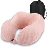 Oreiller de voyage Aeroplane, Oreiller de voyage pour voiture en mousse à mémoire de forme, Oreiller cervical pour adulte avec sac, Appui-tête, Oreiller de voyage, Idéal pour siège d'avion, voiture, maison, bureau (Rose)