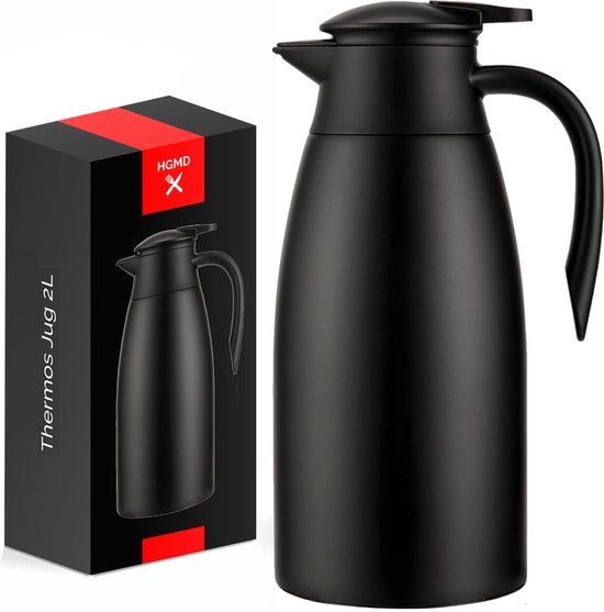 HGMD Thermoskan - 2 Liter - Isoleerkan - Zwart - Koffie - Thee - Voor warme en koude dranken