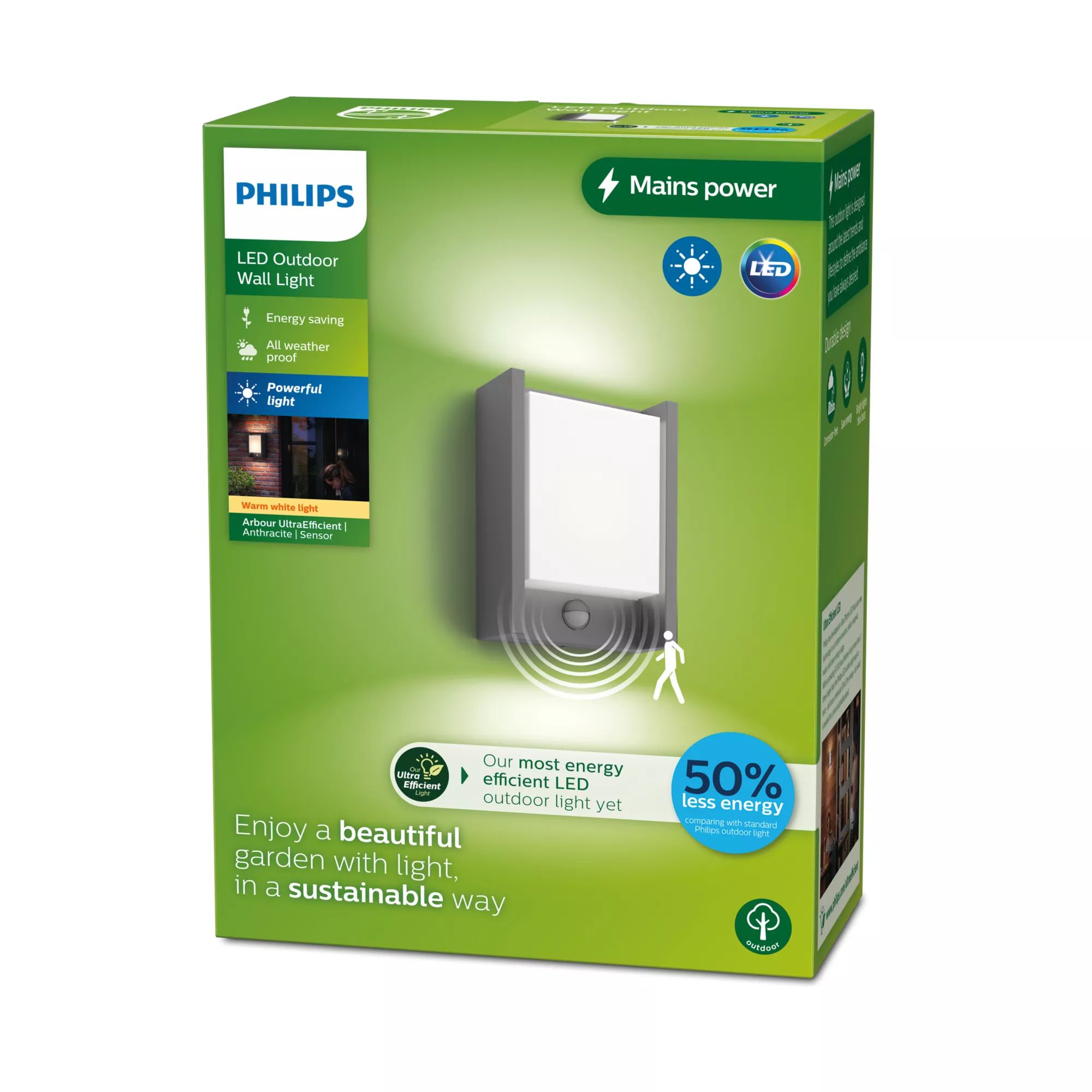 Philips Hue Philips Arbour LED Outdoor Wall Light with Sensor - Anthracite - 3.8W