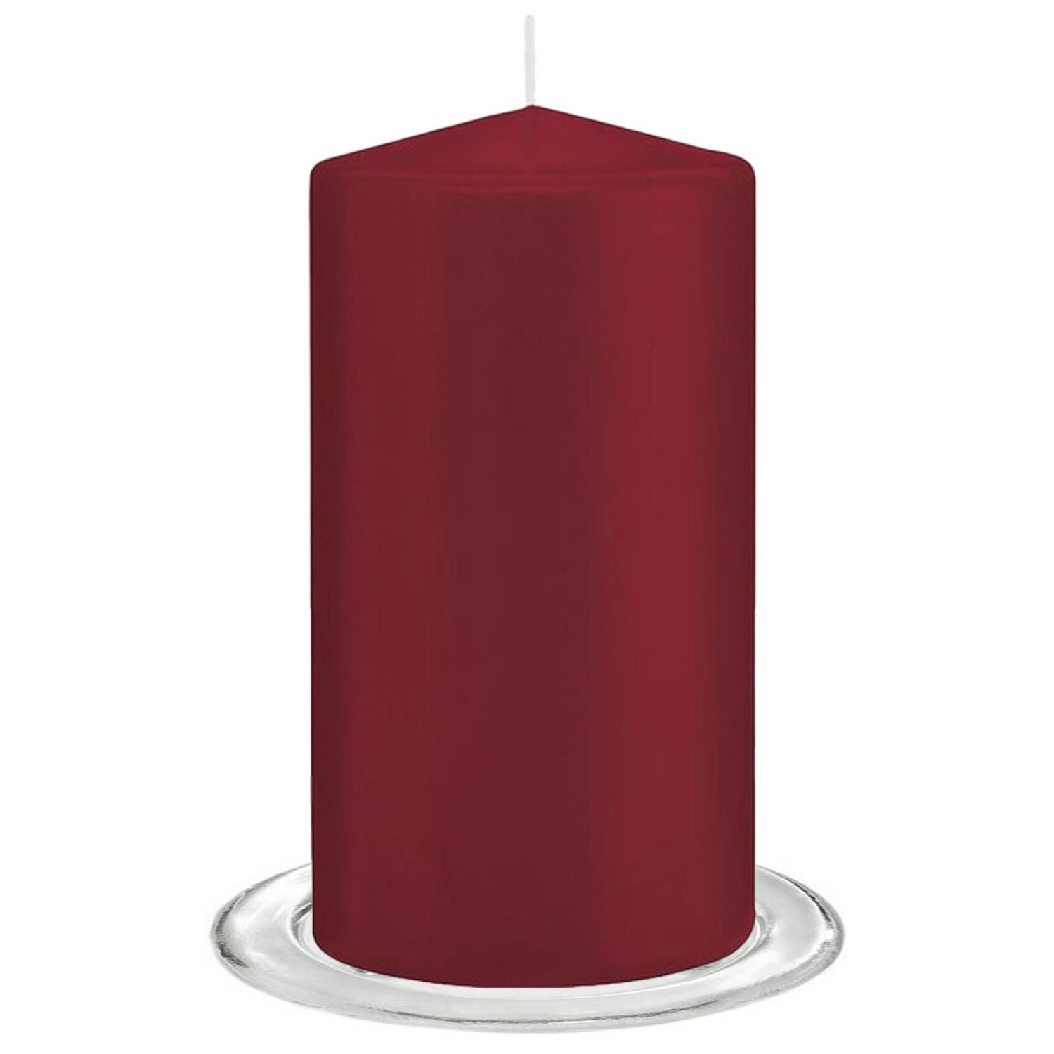 Trend Candles - Stompkaarsen met glazen onderzetters set van 2x stuks bordeaux rood 8 x 15 cm