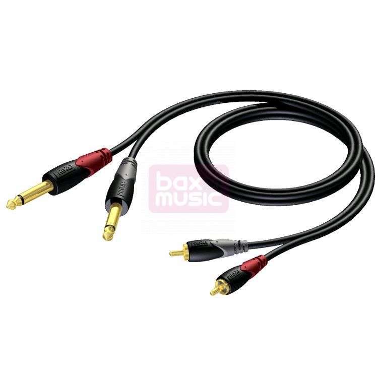 Procab CLA631 - 2x 6.35mm Jack mono - Tulp stereo 2RCA kabel - 5 meter