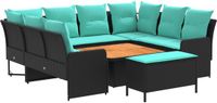 vidaXL Loungeset 6-persoons Zwart en turquoise PE Riet Inclusief tafel