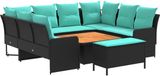 vidaXL Loungeset 6-persoons Noir et turquoise PE rotin Comprend table