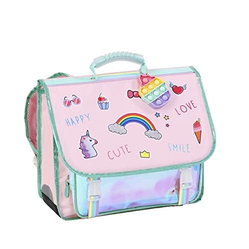 Viquel - Schooltas Bubbles met Pop It – schooltas meisjes eenhoorn 2 vakken – roze