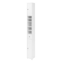 SoBuy Badkamerkast Smal 20 x 20 x 180 cm – Hoge Vrijstaande Kolomkast met 2 Deuren, Lade en 6 Verstelbare Planken – Ruimtebesparende Opbergkast voor Badkamer, Woonkamer, Slaapkamer of Keuken – Wit BZR34-II-W