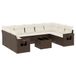 vidaXL Loungeset 9-delig met kussens, polyrotan, bruin