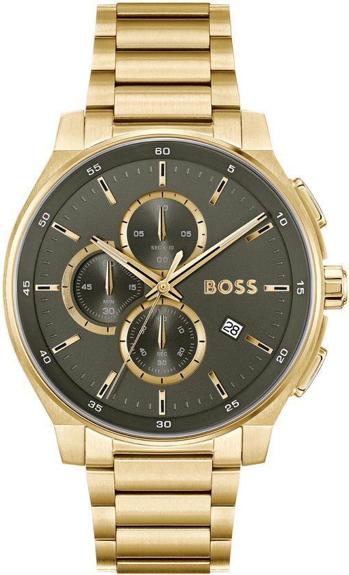 BOSS PEAK 2.0 HB1514190 Herenhorloge - Goudkleurig Staal - Groene Wijzerplaat