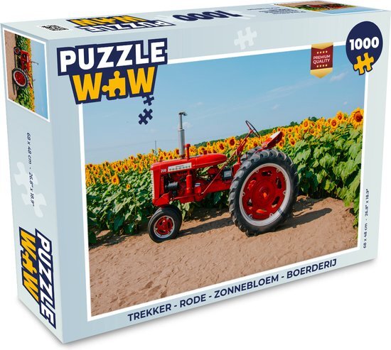 MuchoWow Puzzel Trekker - Rood - Zonnebloem - Boerderij - Bloemen - Legpuzzel - Puzzel 1000 stukjes volwassenen - Sinterklaas cadeautjes - Sinterklaas voor grote kinderen