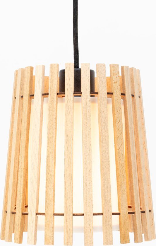 EGLO Fattoria Hanglamp - E27 - Ø 20 cm - Zwart/Bruin/Wit - Hout/Textiel