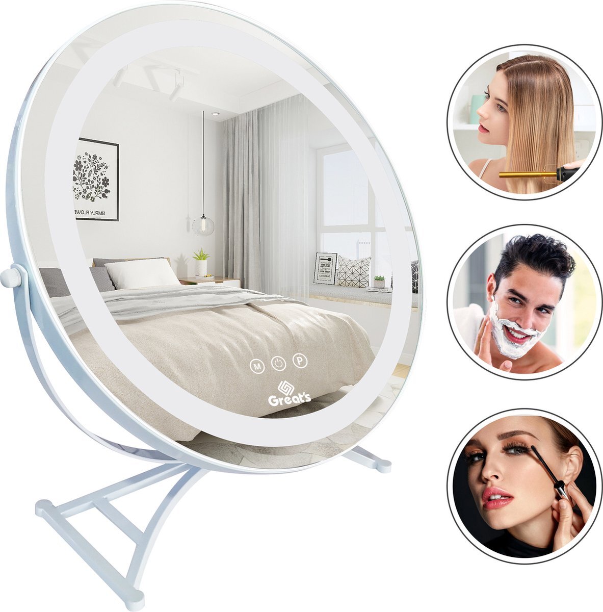 Great’s® Great's® Make Up Spiegel met LED Verlichting - Visagie Spiegel Rond - Incl. Close up 10x - Wit