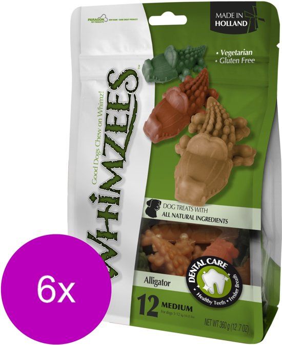 Whimzees Krokodil Medium - Hondensnacks - 6 x 12x7.6 cm