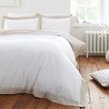 Bianca Oxford Kant 200 Thread Count Katoen King Dekbedovertrek Set met Kussenslopen Wit Natuurlijk