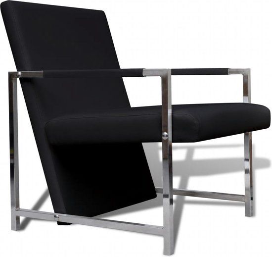 vidaXL Fauteuil met chromen poten kunstleer zwart