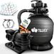tillvex® Système de filtration à sable pour piscine avec minuterie Noir 13.200L/h jusqu'à 40.000L + 1200g balles filtrantes | Système de filtration 7 voies Valve & adaptateur 2 en 1 Ø32-38mm | Filtre de piscine auto-amorçant | Filtre à sable pour piscine
