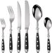 coos&aar Set de couverts pour 1 personne - Service de table rustique en acier avec poignées noires - forgé et lourd - incluant couteau à steak - 6 pièces