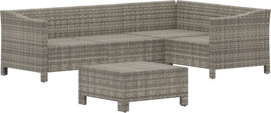 vidaXL 5-delige Loungeset met kussens poly rattan grijs