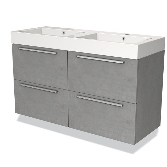 Maxaro Badkamermeubel 120cm Modulo Lichtgrijs Beton 4 lades Vlak Wastafel Mineraalmarmer
