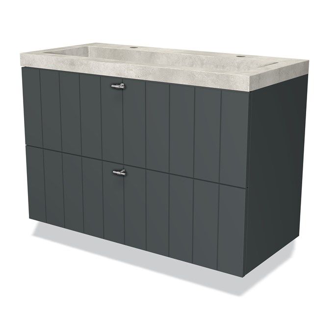 Maxaro Badkamermeubel 100cm Modulo Donkergrijs 2 Lades Lamel Wastafel Beton Greige