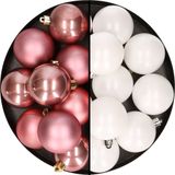 Merkloos / Sans marque Kaemingk B.V. 24x stuks kunststof kerstballen mix van oudroze en wit 6 cm