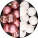 Merkloos / Sans marque Kaemingk B.V. 24x stuks kunststof kerstballen mix van oudroze en wit 6 cm