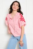 LolaLiza Gestreepte Blouse met Borduursels - Lichtroze