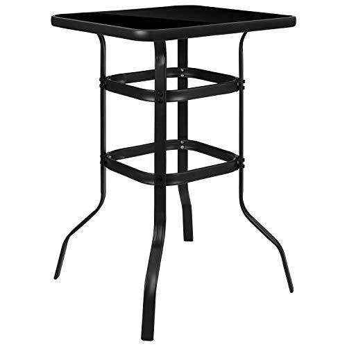 Flash Furniture Barker 27.5" Vierkante Gehard Glas Hoogte Metalen Patio Bar Tafel, Zwart