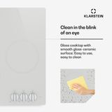 Klarstein Kochheld inductiekookplaat - Elektrische inductiekookplaat met 3 zones, 5700 W boost, draaiknopbediening, restwarmte-indicator, oververhittingsbeveiliging, keramisch glas, 45 cm inbouwkookplaat, wit