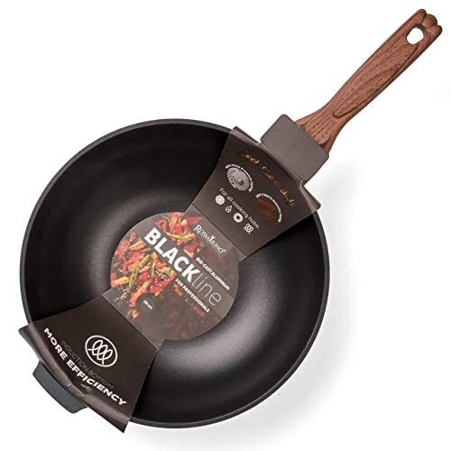 ROSMARINO Professionele wokpan, 30 cm, wok met uitstekende warmteverdeling en warmtevermogen, geraffineerde eenvoud en tijdloze elegantie, voor alle kookplaten