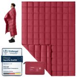 KingCamp Ultralichte campingdeken, opvouwbare alternatieve donzige draagbare deken weerbestendig, warm, met drukknopen voor buiten wandelen reizen picknick stadion, 175 x 135 cm l x b, donkerrood