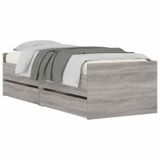 vidaXL Bedframe met lade met opslag Betongrijs Massief grenenhout