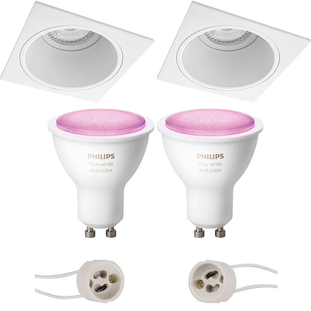 BES LED Pragmi Minko Pro - Inbouw Vierkant - Mat Wit - Verdiept - 90mm - Philips Hue - LED Spot Set GU10 - White and Color Ambiance - Bluetooth