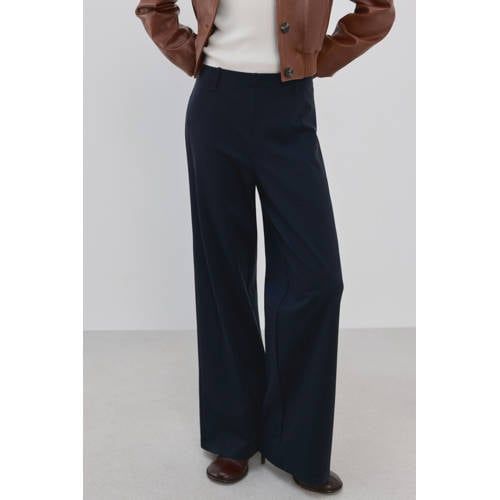 Mango Straight High Waist Casual Broek Marineblauw