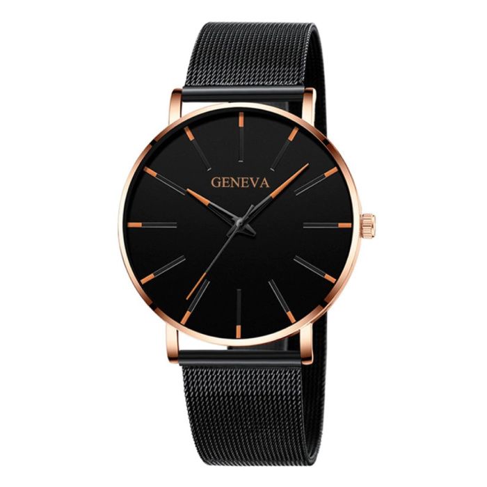 Geneva Quartz Horloge - Anoloog Luxe Uurwerk - Zwart-Goud - Roestvrij staal