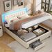 Merkloos Boxspring Bed 180x200 met Opbergruimte, Lattenbodem en LED Verlichting - Beige Fluweel