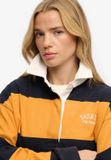 Superdry Heritage Stripe Rugbyshirt Femme Manches Longues Coupe Oversize Coton Marine/Track Gold