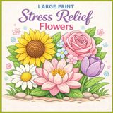 Large Print Stress Relief Flowers Coloring Book