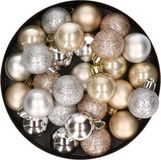 Merkloos / Sans marque Kaemingk B.V. 28x stuks kunststof kerstballen parel/champagne en zilver mix 3 cm - Kerstboomversiering