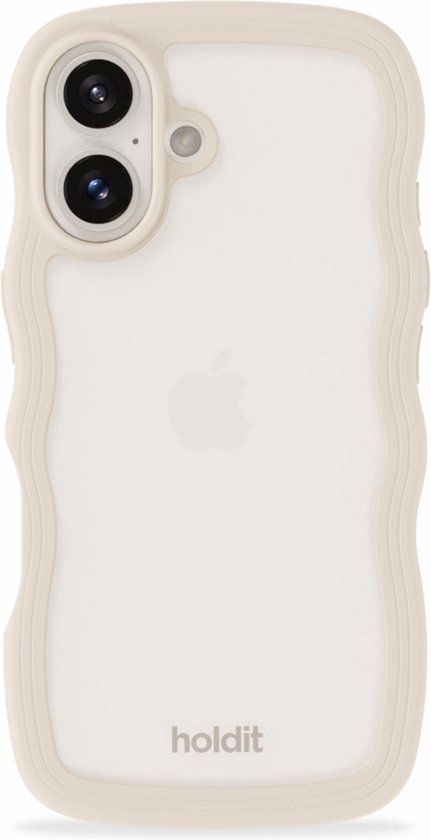 Holdit Wavy Case geschikt voor Apple iPhone 16 - Transparent / Light Beige