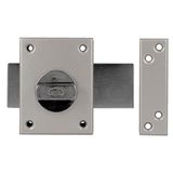 Amig Opbouwslot met vergrendelingshendel en binnenschoot voor houten deuren model 80-96 x 66 mm - Schoot met ronde veiligheidscilinder - Zilverkleurig geëmailleerd staal