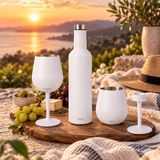 MikaMax Ensemble de gobelets à vin - Bouteille à double paroi en acier inoxydable avec 2 gobelets isolés et poignées amovibles