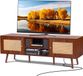 Vevor Support TV en rotin, 165cm Support TV vintage avec étagères réglables - Parfait pour salon ou espace média - Noyer