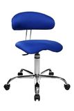 Topstar Sitness 40, fitnesskruk, werkkruk, rolkruk met rugsteun, 3-dimensionale beweegbare zitting, stoffen bekleding blauw